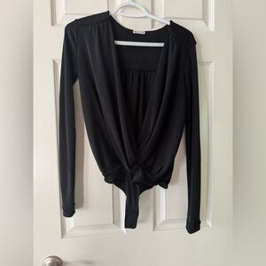 Free People Black Wrap Bodysuit Metallic Festive Top Size M Goth